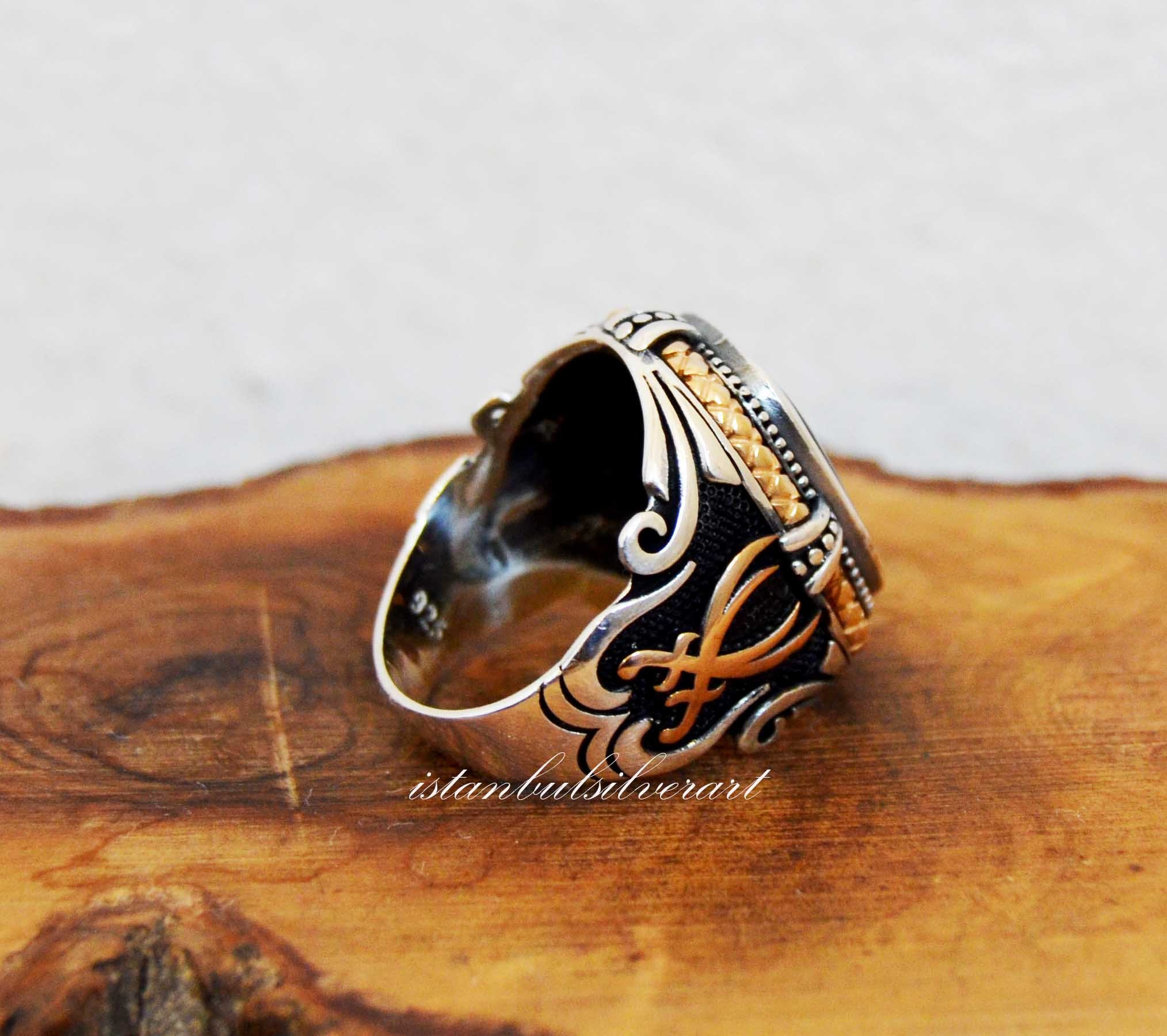 Handmade 925 Sterling Silver Mens Onyx Ring: Ottoman Turkish Style
