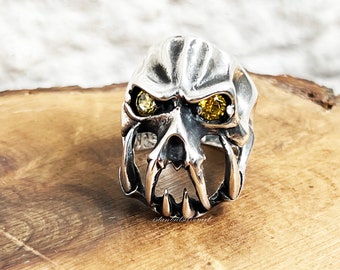 ハンドメイドスターリングシルバースカルリング：シトリン