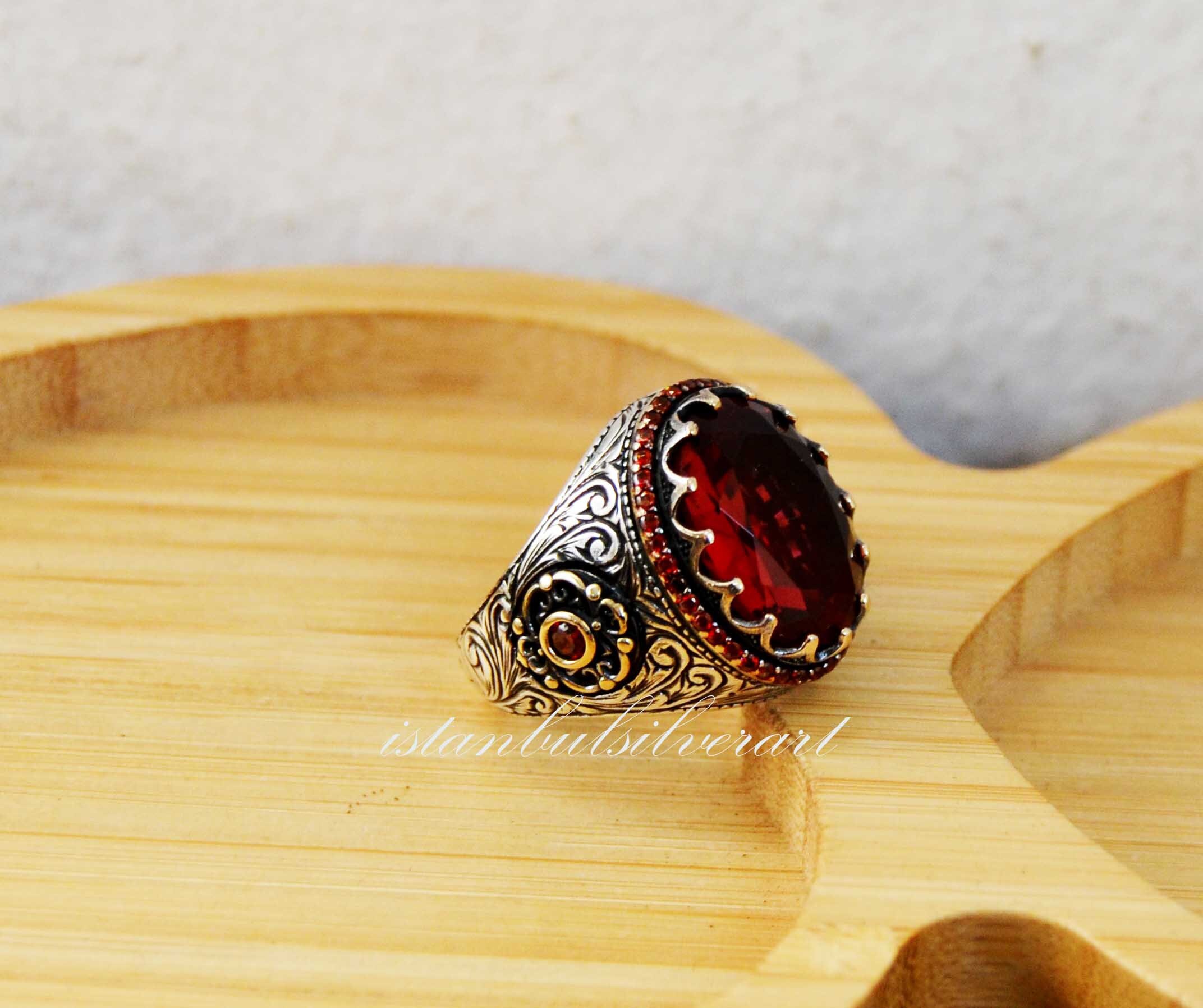 Islamic Men's Silver Plated Ring - Handmade Turkish Jewelry main image 1