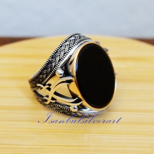 Mens Handmade Ring, Turkish Handmade Silver Men Ring, Ottoman Mens Ring, Onyx Ring, Men Ring, Gift for Him, 925k Sterling Silver Ring