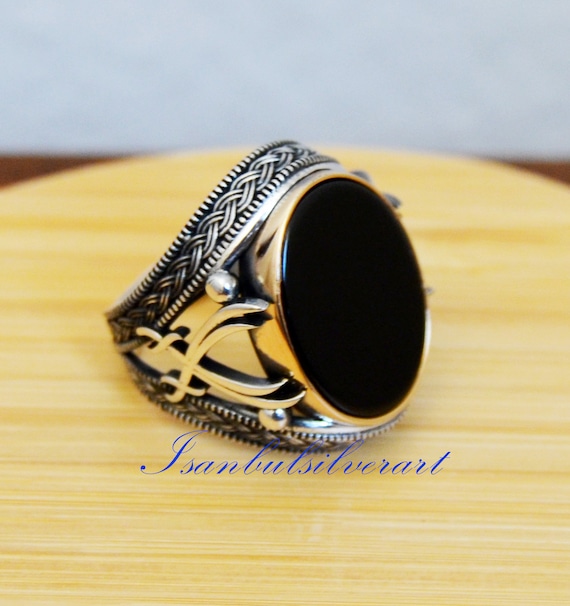 KAR Sterling Silver Onyx Men's Ring - 925K Stamped, Handmade, Size K4O