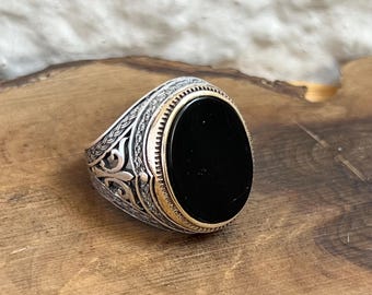 Handmade Ottoman Onyx Ring: 925 Sterling Silver Mens Ring
