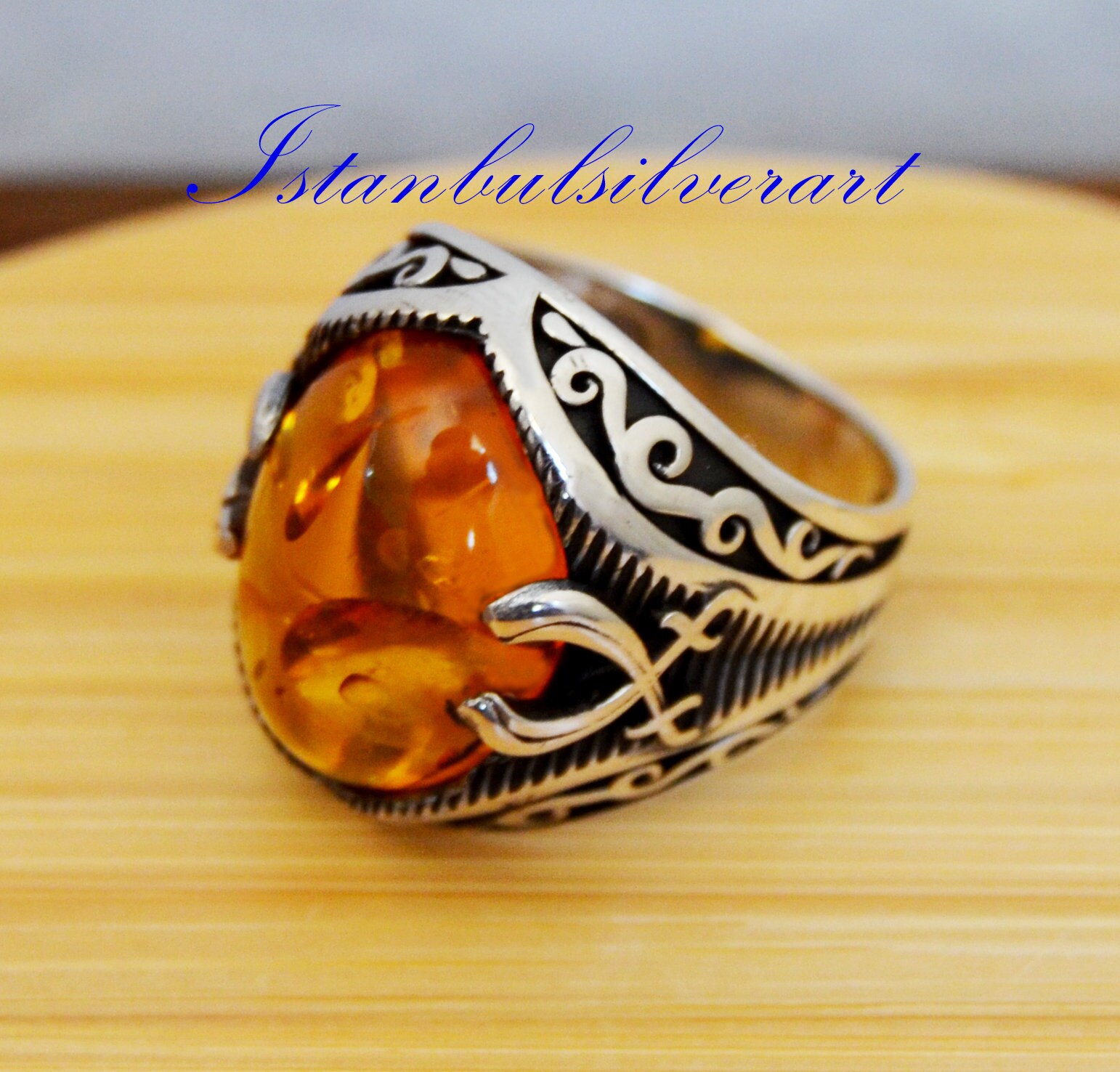 Islamic Men's Silver Plated Ring - Handmade Turkish Jewelry main image 0