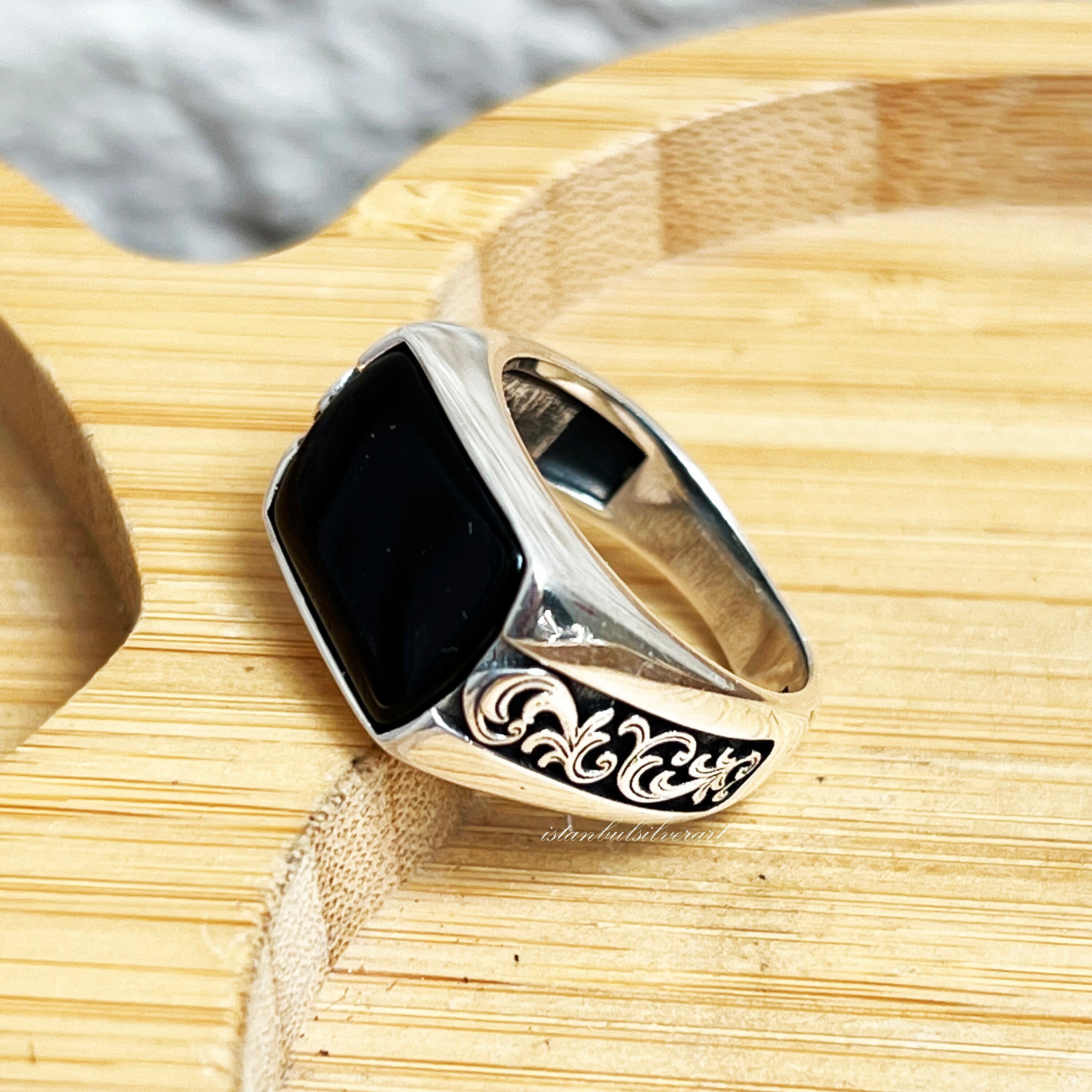 SAAD Sterling Silver Onyx Ring 約19mm Handmade Ottoman Onyx Mens Ring: 925 Sterling Silver Gift - Etsy