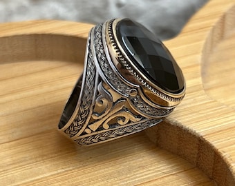 Handmade Ottoman Onyx Mens Ring: 925 Sterling Silver