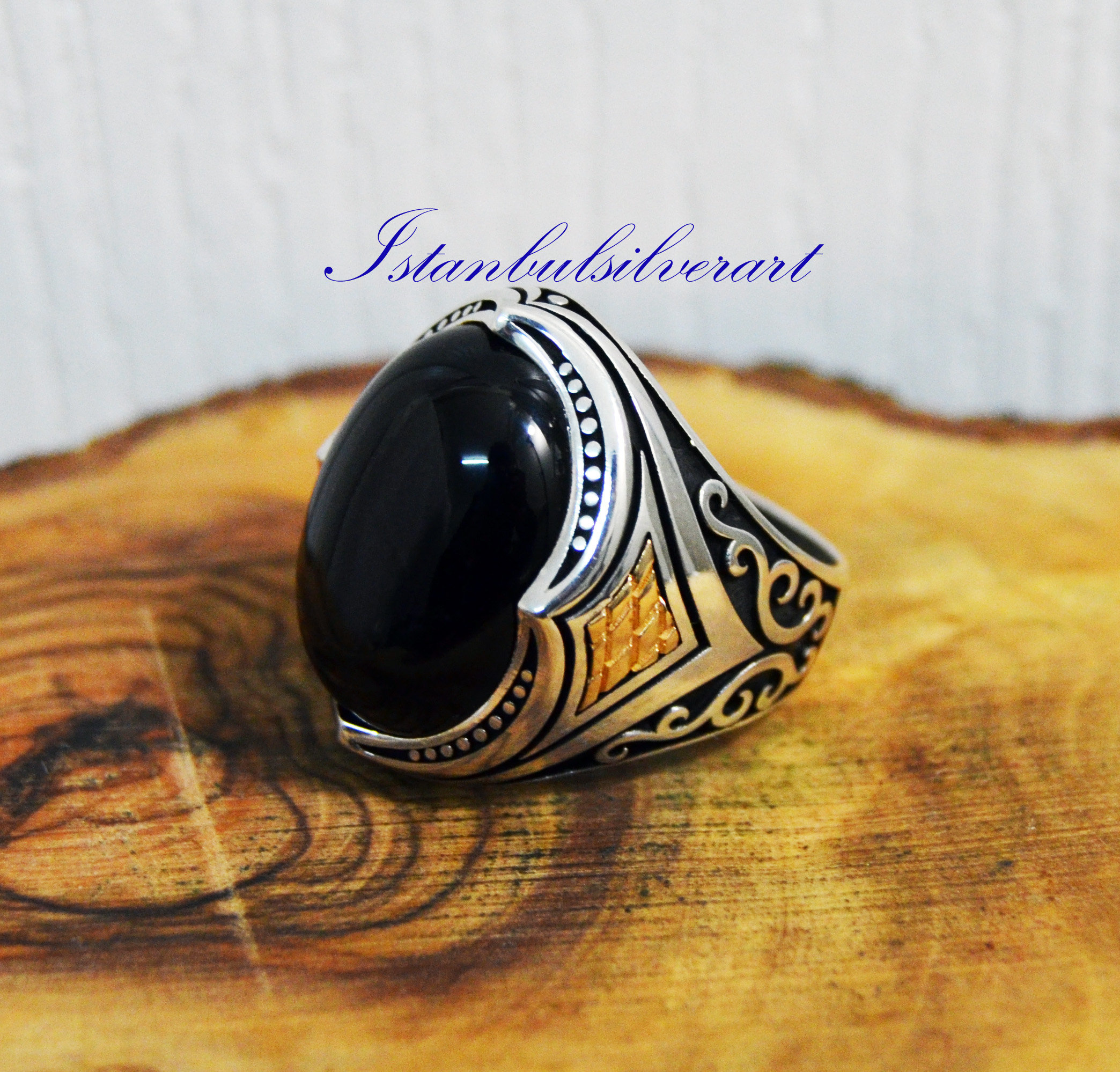 Handmade Ottoman Onyx Mens Ring: 925 Sterling Silver & Bronze - Etsy
