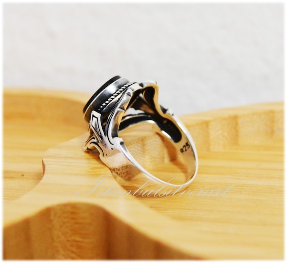 Handmade Ottoman Onyx Ring: 925 Sterling Silver Mens Ring - Etsy