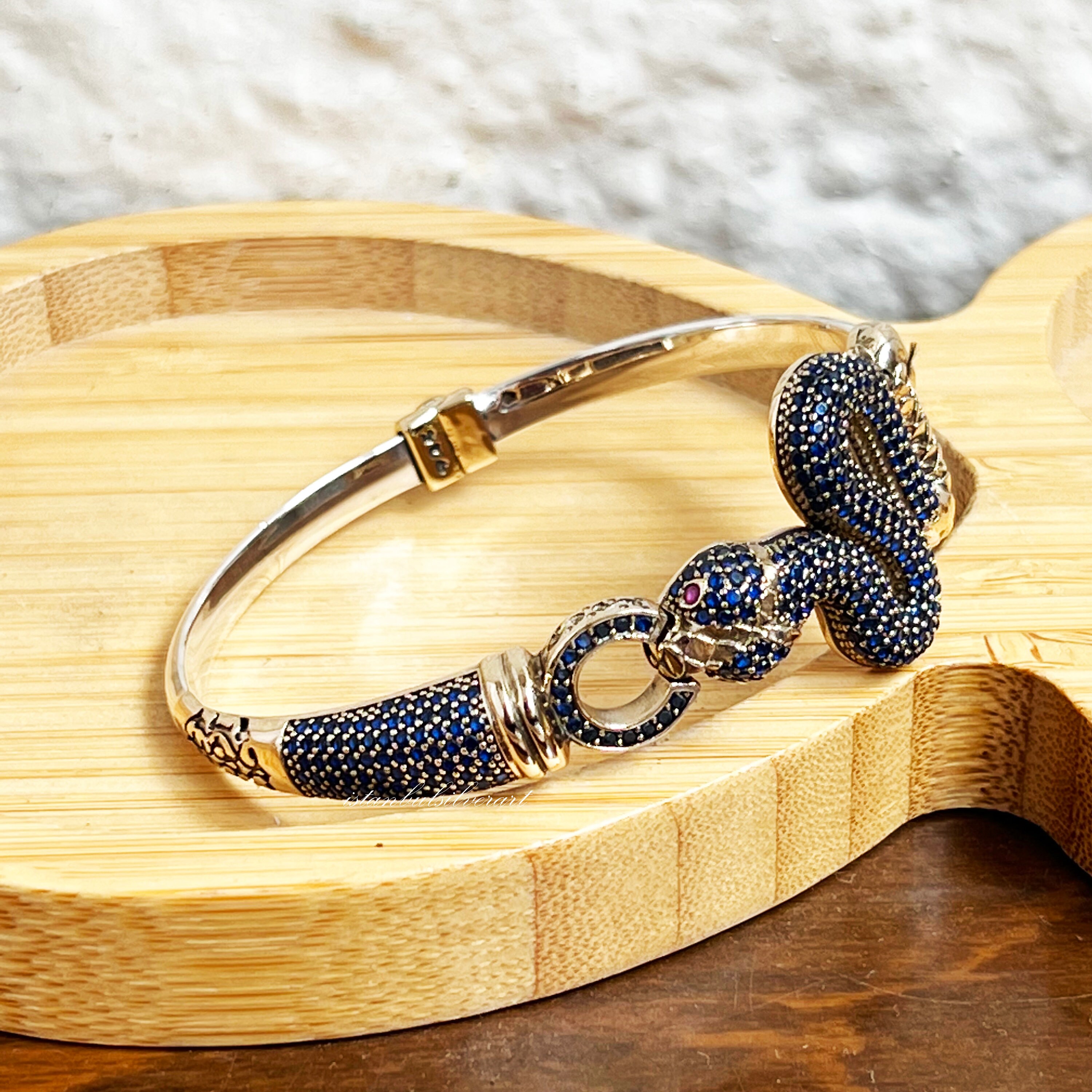 Turkish Handmade 925 Silver Bracelet, Snake, Women Vintage