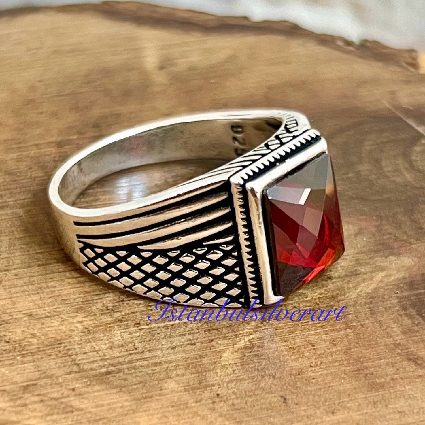 Handmade 925 Sterling Silver Men's Ring: Ottoman Ruby Ring - Etsy