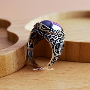 Mens Handmade Ring, Turkish Handmade Silver Men Ring, Ottoman Mens Ring, Amethyst Ring, Men Ring, Gift for Him, 925k Sterling Silver Ring image 4