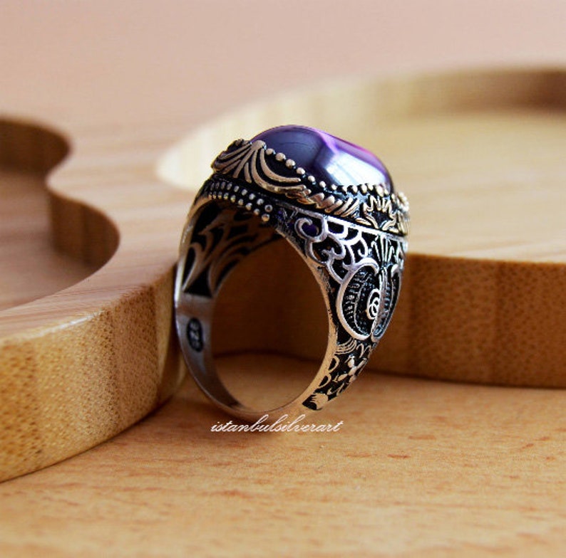 Mens Handmade Ring, Turkish Handmade Silver Men Ring, Ottoman Mens Ring, Amethyst Ring, Men Ring, Gift for Him, 925k Sterling Silver Ring image 5
