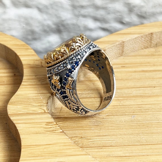 Bague pour homme ottomane faite main citrine et argent sterling