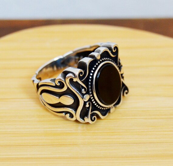 Turco otomano Esmeralda Ágata Piedras Preciosas Marcasita 925 Sterling Silver Anillo de hombre 1