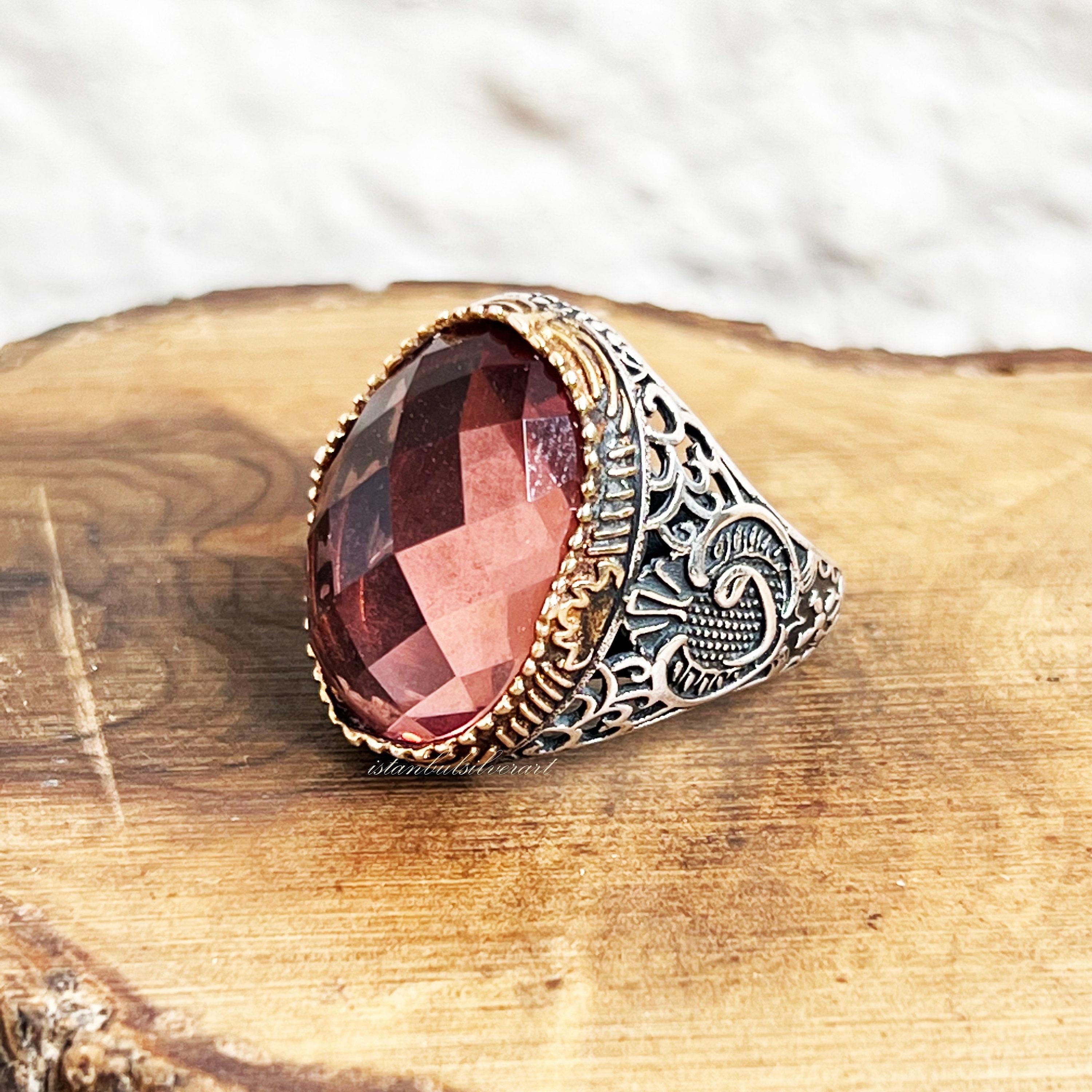 Handmade Alexandrite Sterling Silver Mens Ring: Ottoman Design