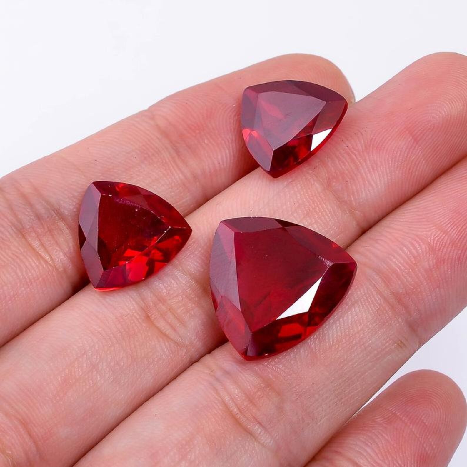 Lab created Synthetic Ruby Trillion Cut Faceted Unmounted Etsy