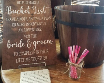 Bucket List Wedding/Wedding Reception Sign/Bridal Shower Game/Bridal Shower Sign/Rustic Bridal Shower, Wedding/Custom Wood Wedding Sign