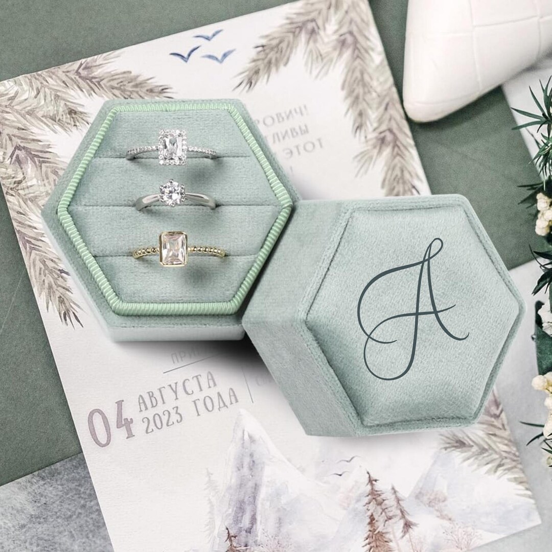 Ring Box Personalized Velvet Ring Box: Monogrammed 3-slot Wedding Ring Holder - Etsy