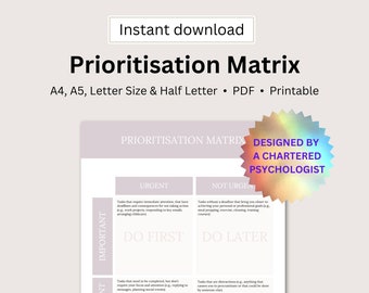 Prioritisation Matrix, Printable, Digital Download, Priority Matrix ...