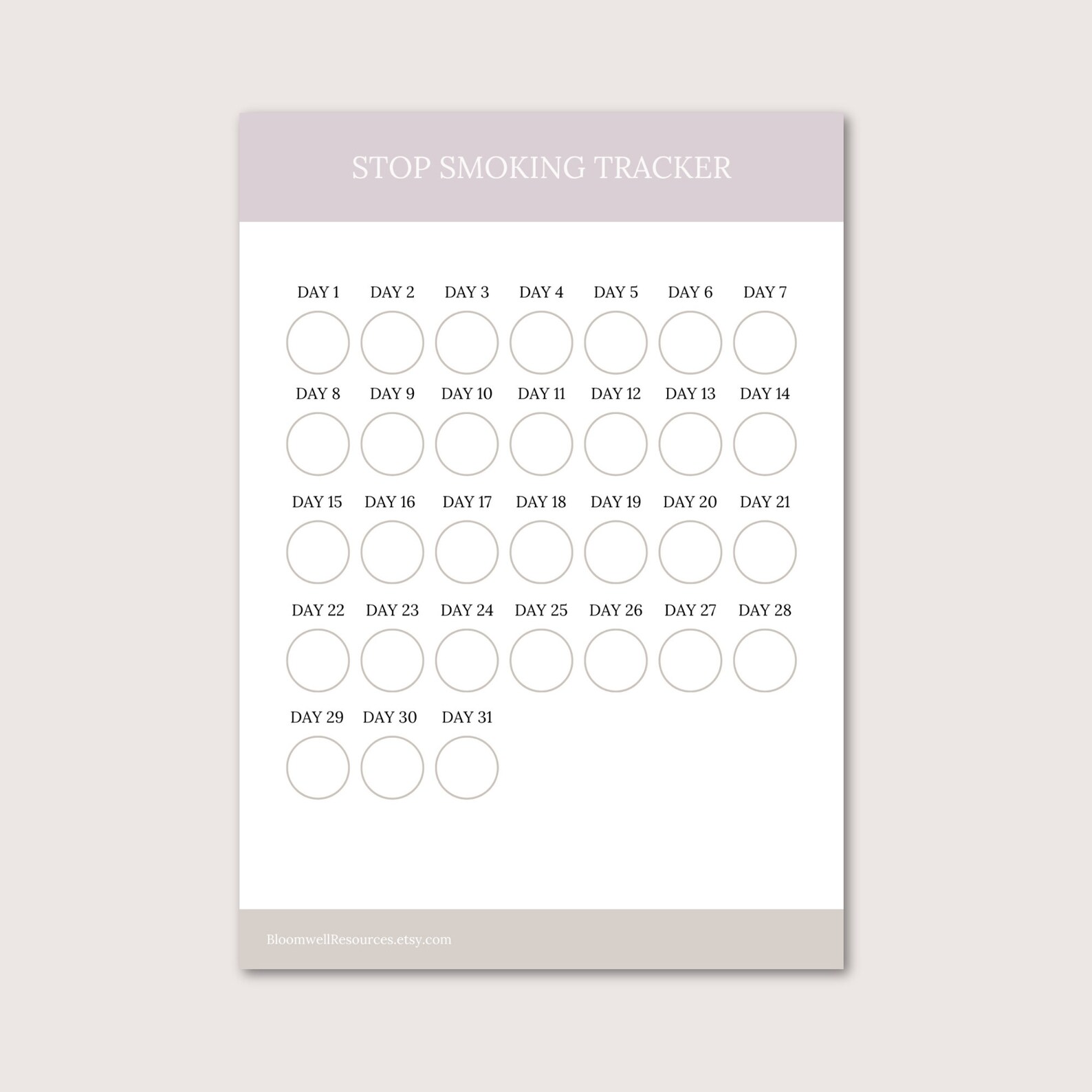 Stop Smoking Tracker, Printable, Digital Download, Quit Smoking ...