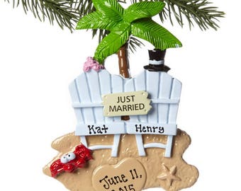 Wedding Couple on the Beach Personalized Tree Ornament