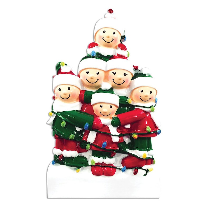 family of 6 Tangled In Lights Christmas Ornament