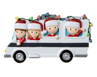 Rv family of 4 personalized christmas ornament