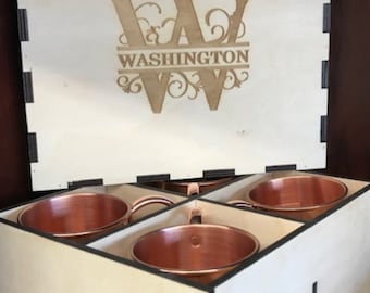 Caja de tazas personalizada de mula de Moscú, tazas de mula de Moscú grabadas, caja de regalo personalizada de mula de Moscú, tazas de cobre macizo