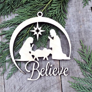 Wood Christmas ornament birch Christmas ornament laser cut ornament Christmas ornament Believe Nativity Scene Wooden Ornament