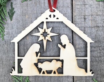 Wood Christmas ornament birch Christmas ornament laser cut ornament Christmas ornament Manger Scene Wooden Ornament