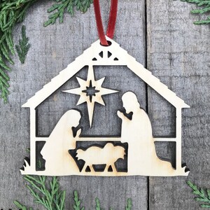 Wood Christmas ornament birch Christmas ornament laser cut ornament Christmas ornament Manger Scene Wooden Ornament