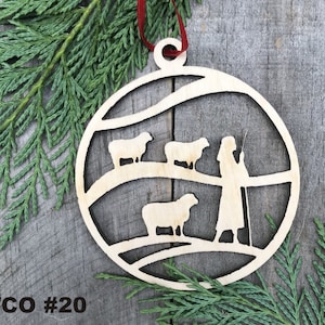 Wood Christmas ornament birch Christmas ornament laser cut ornament Christmas ornament Shepherd with Flock of Sheep Wooden Ornament