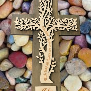 Large Tree of Life Cross  with Quote Baptism Cross Confirmation Cross Wood Engraved Cross Personalized Cross Wooden Cross Religious Cross