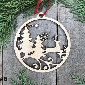 Wood Christmas ornament birch Christmas ornament laser cut ornament Christmas ornament Deer and Trees Wooden Ornament