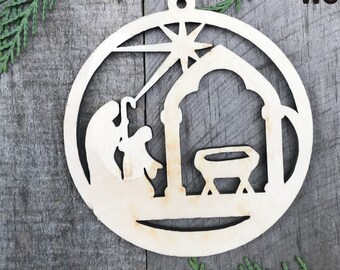 Wood Christmas ornament birch Christmas ornament laser cut ornament Christmas ornament Manger Scene Wooden Ornament