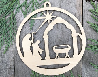 Wood Christmas ornament birch Christmas ornament laser cut ornament Christmas ornament Manger Scene Wooden Ornament