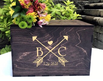 Rustic Wood Card Box,Card Bow With Slot,Wedding Card Box,Laser Engraved Wedding Card Box,Barn Wedding Box,Primitive Wedding Card Box