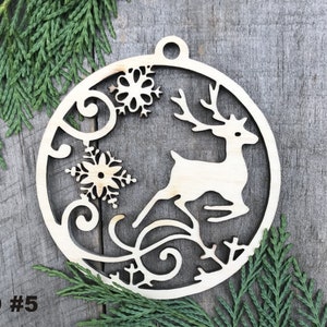 Wood Christmas ornament birch Christmas ornament laser cut ornament Christmas ornament Deer and Snowflakes Wooden Ornament