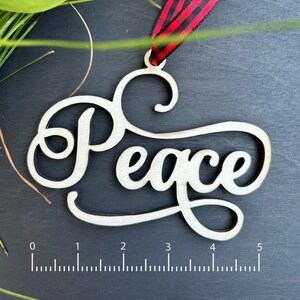 Handmade Peace Wood Christmas ornament, Laser-cut thin 3D Design, Birch Wooden Tree Hanging Design