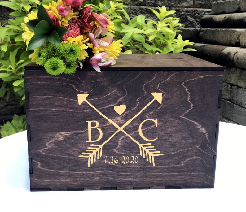 Wedding Card Box,Card Bow With Slot,Rustic Card Box,Laser Engraved Wedding Card Box,Barn Wedding Box,Primitive Wedding Card Box image 4