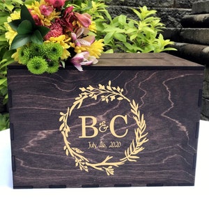 Wedding Card Box,Card Bow With Slot,Rustic Card Box,Laser Engraved Wedding Card Box,Barn Wedding Box,Primitive Wedding Card Box image 1