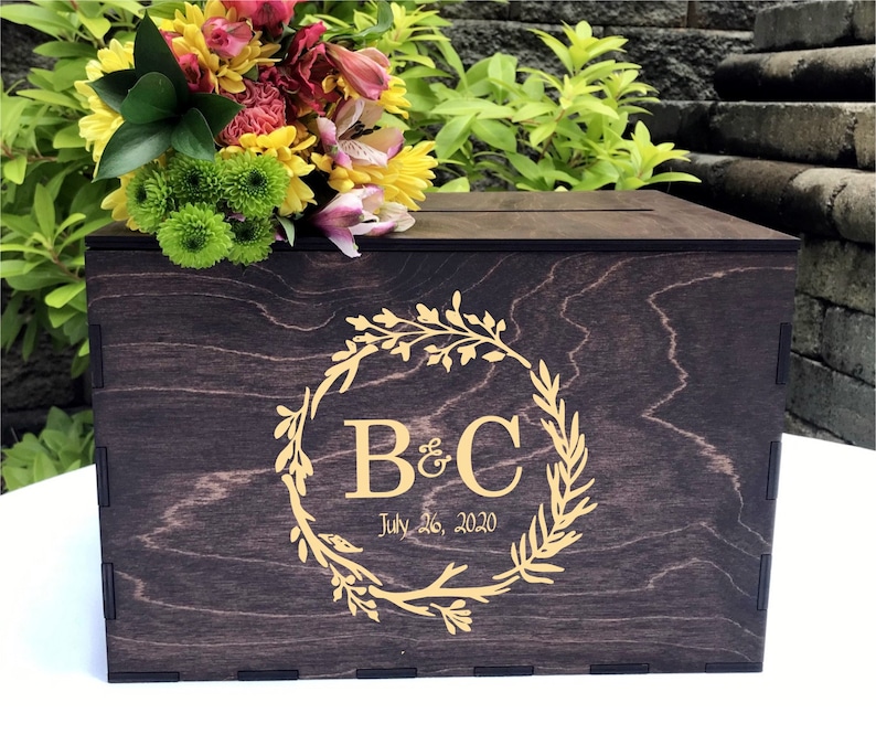 Wedding Card Box,Card Bow With Slot,Rustic Card Box,Laser Engraved Wedding Card Box,Barn Wedding Box,Primitive Wedding Card Box image 1