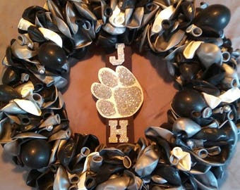 16" Black and Grey Clemson University Wreath Personalized