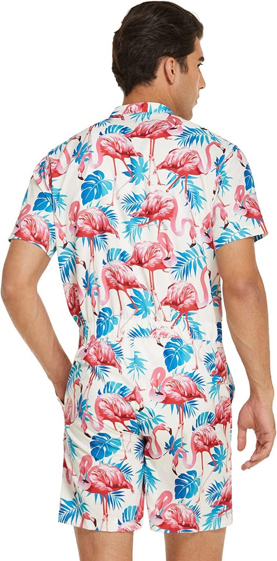 Men Romper Casual Zipper Short Sleeve Jumpsuit Hawaiian -  Canada