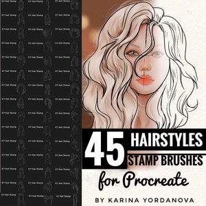 45 Hairstyle Stamp Brushes perfect for Beginners (FOR PROCREATE) Easy stamp brush, pencil, procreate brush