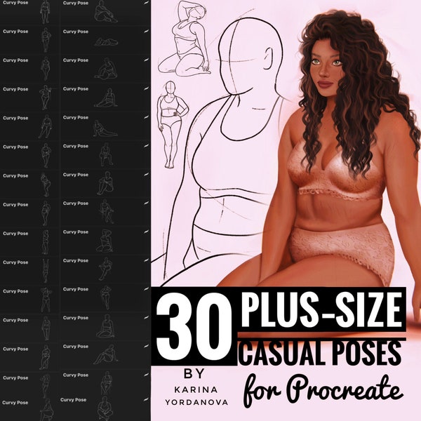 30 Plus Size Casual Poses Brushes perfect for Beginners (FOR PROCREATE) Stamp Easy Brushes Ipad procreate