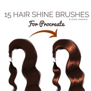 15 Hair Shine Brushes (FOR PROCREATE) Realistic hair, shiny hair, Easy stamp brush, blending, procreate brush