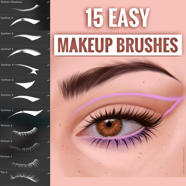 15 Easy Makeup Brushes (FOR PROCREATE) Easy stamp brush, lashes brush , procreate brush, beginner brushes, hair brush