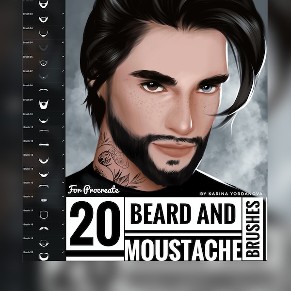 20 Bart & Moustaches Brush Pack (FÜR PROCREATE) Einfaches Stempelpinsel, Haarbürste, Procreate Brush, Anfängerpinsel