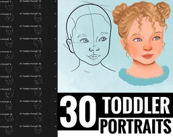30 Toddler Portraits Brushes perfect for Beginners (FOR PROCREATE) Easy stamp brush, pencil, procreate brush