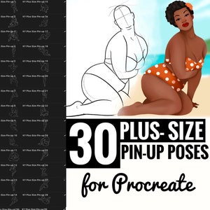 30 Plus-size Classic Pin Up Poses Stamp Brushes perfect for Beginners (FOR PROCREATE) Easy stamp brush, pencil, procreate brush